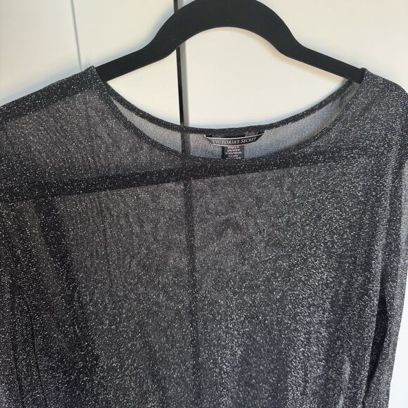 VICTORIA’S‎ SECRET Sheer Black Glitter Mesh Long Sleeve M/L Romantic Sexy Sheer - Picture 2 of 9
